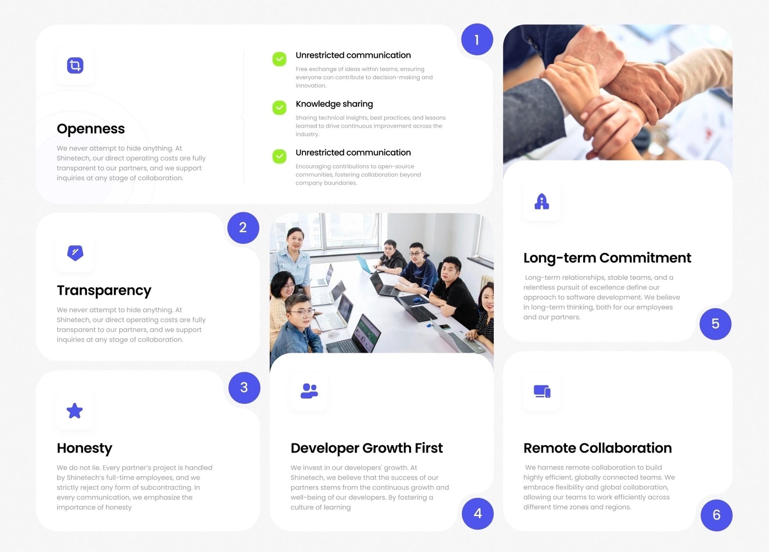 Infographic showcasing company values and team collaboration.